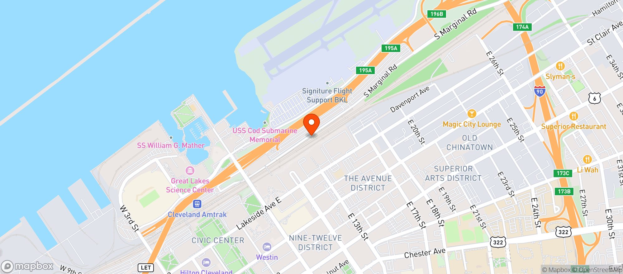 Map showing RTA South Harbor Rapid Station