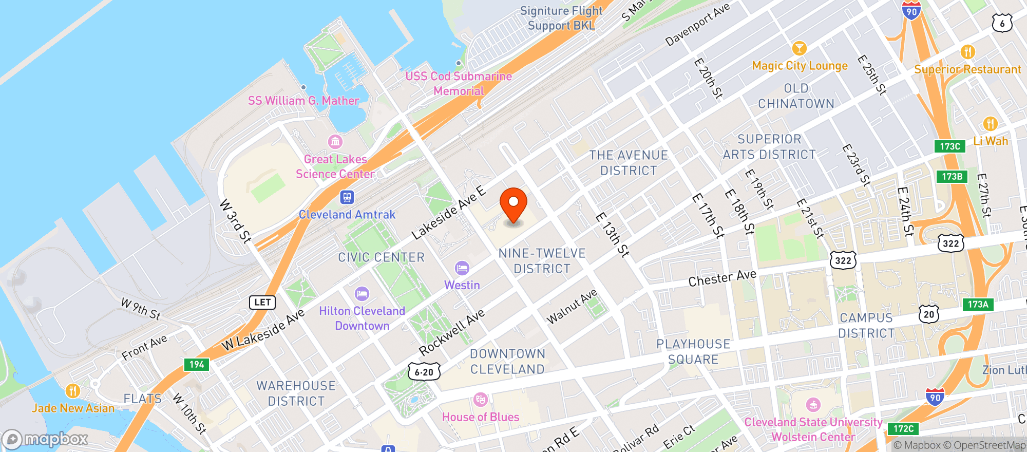 Map showing Winking Lizard Tavern