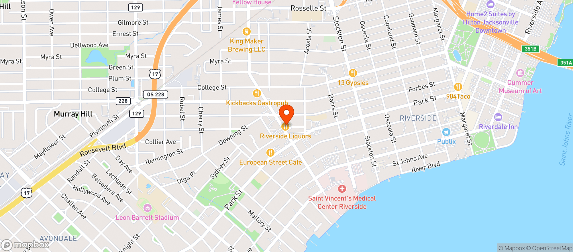 Map showing Riverside Liquor On Prem