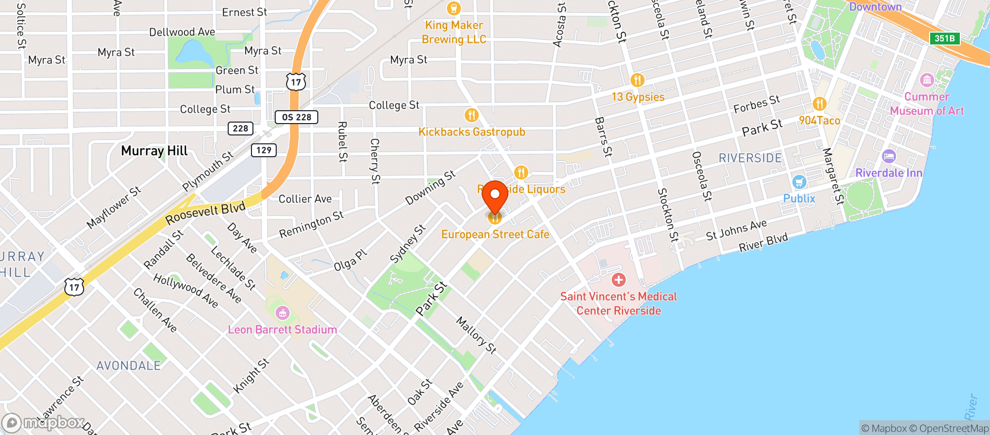Map showing European St Restaurant & Gourmet