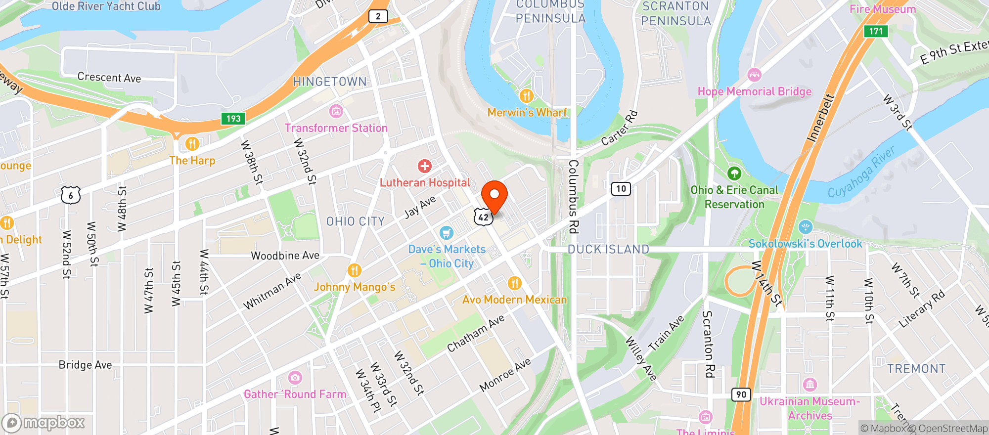 Map showing Townhall Cleveland