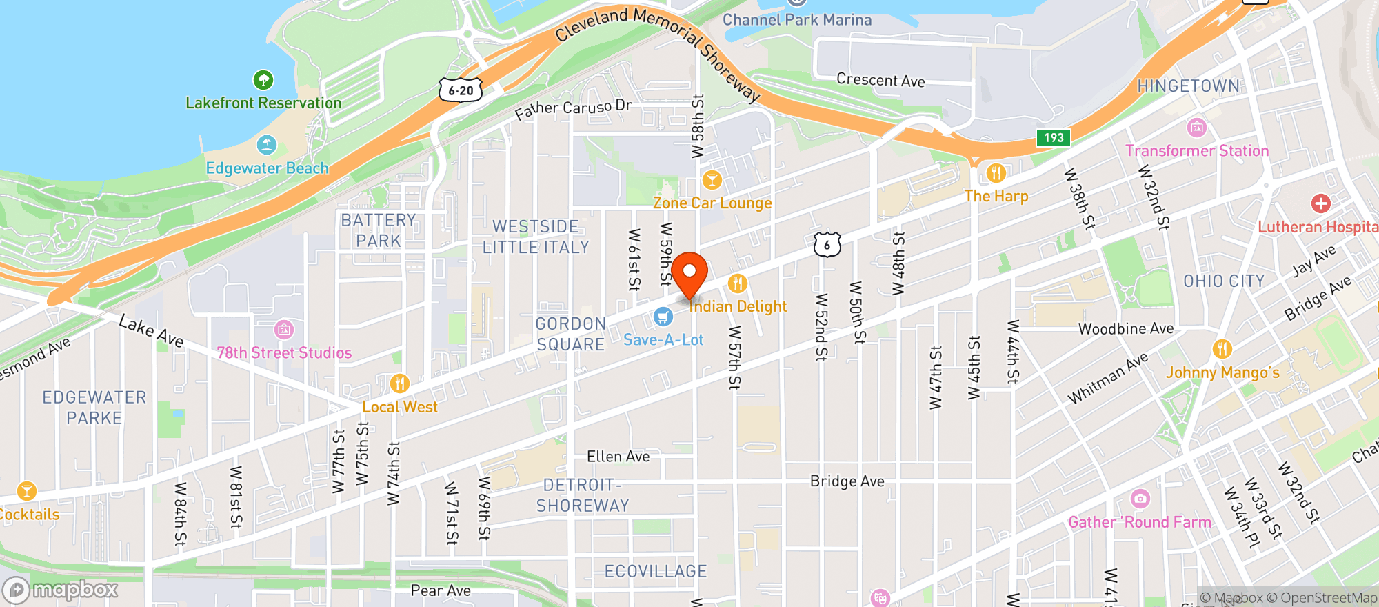 Map showing Happy Dog