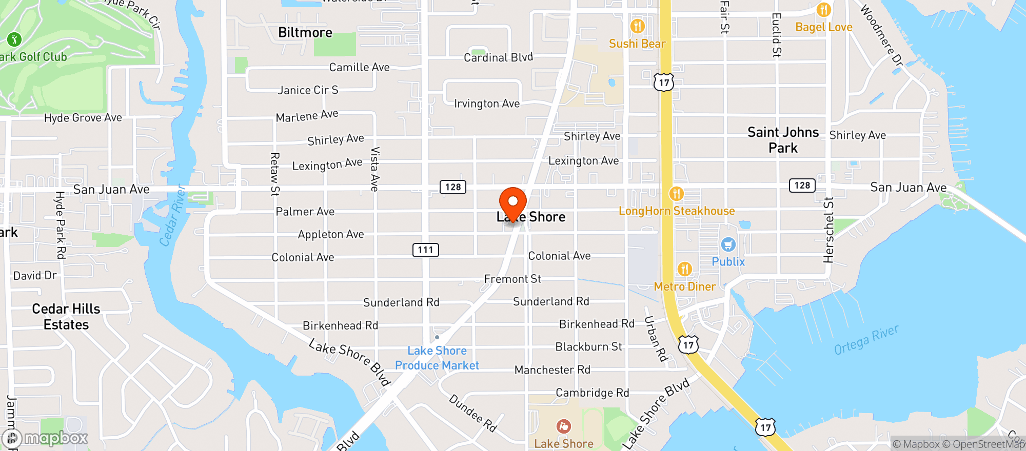 Map showing Jims Blanding Billiards Inc