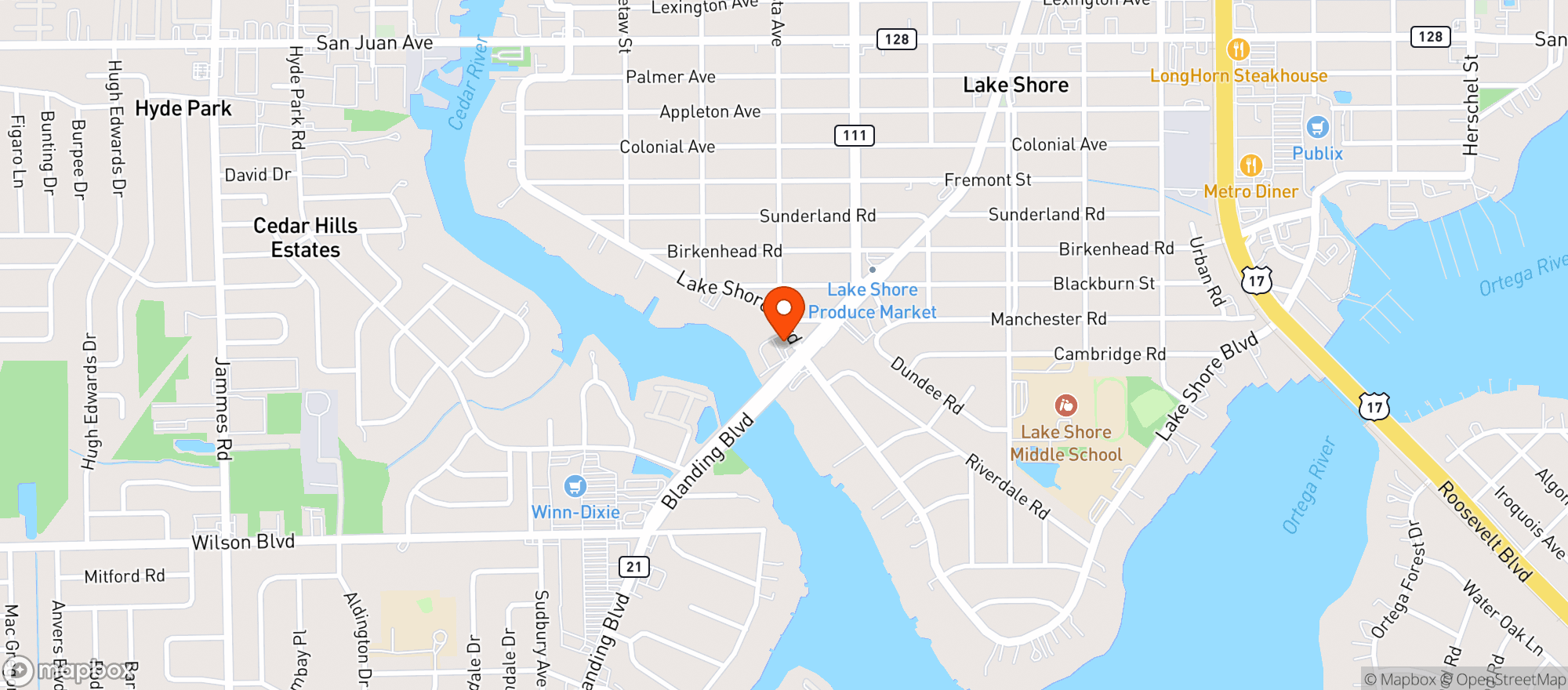 Map showing Lake Shore Bar