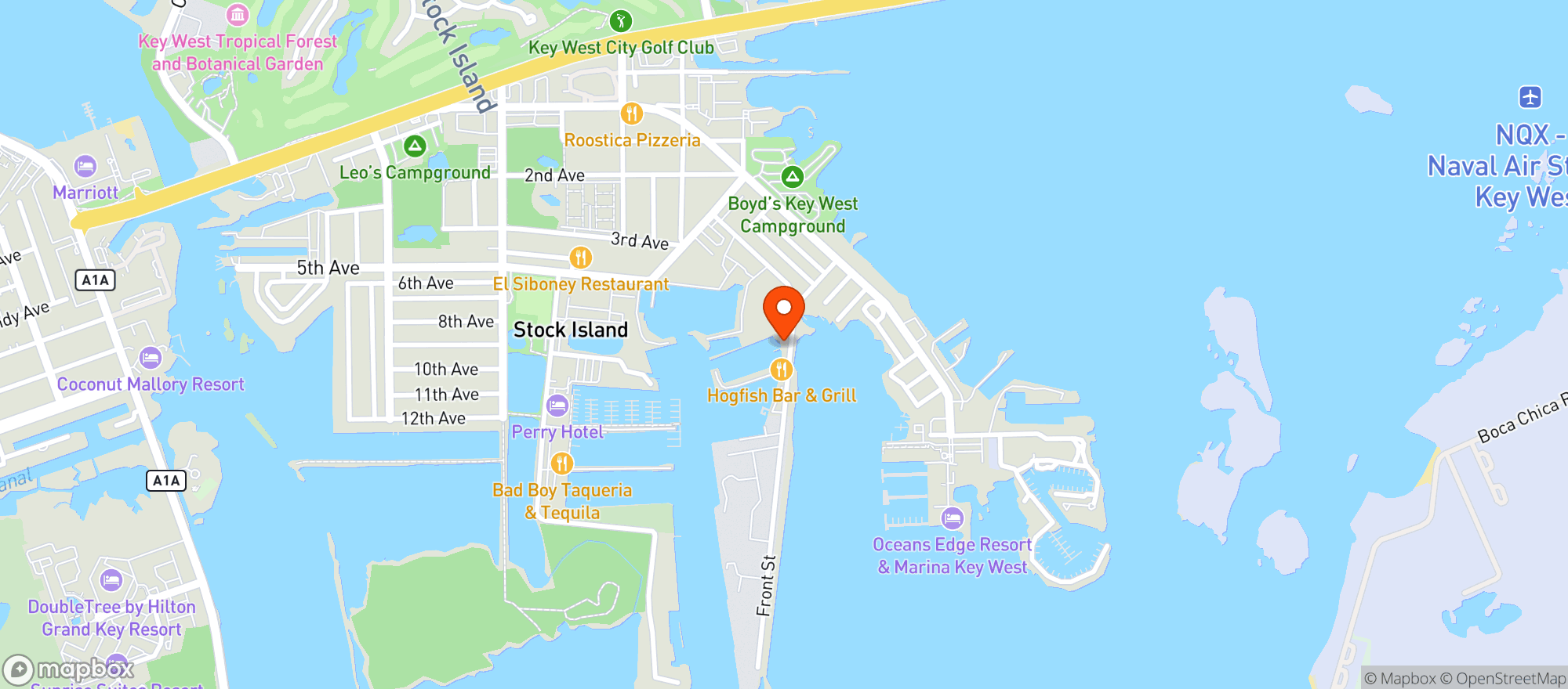 Map showing Hogfish Bar & Grill