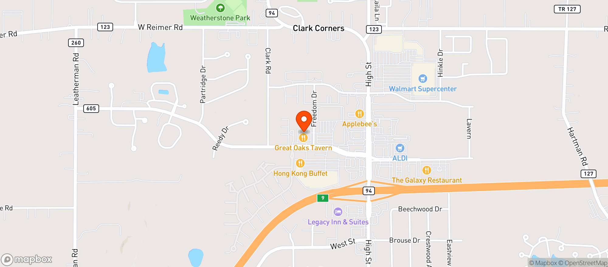 Map showing Great Oaks Tavern