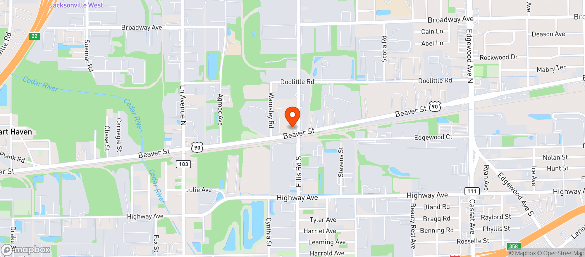 Map showing Beaver Quick Mart