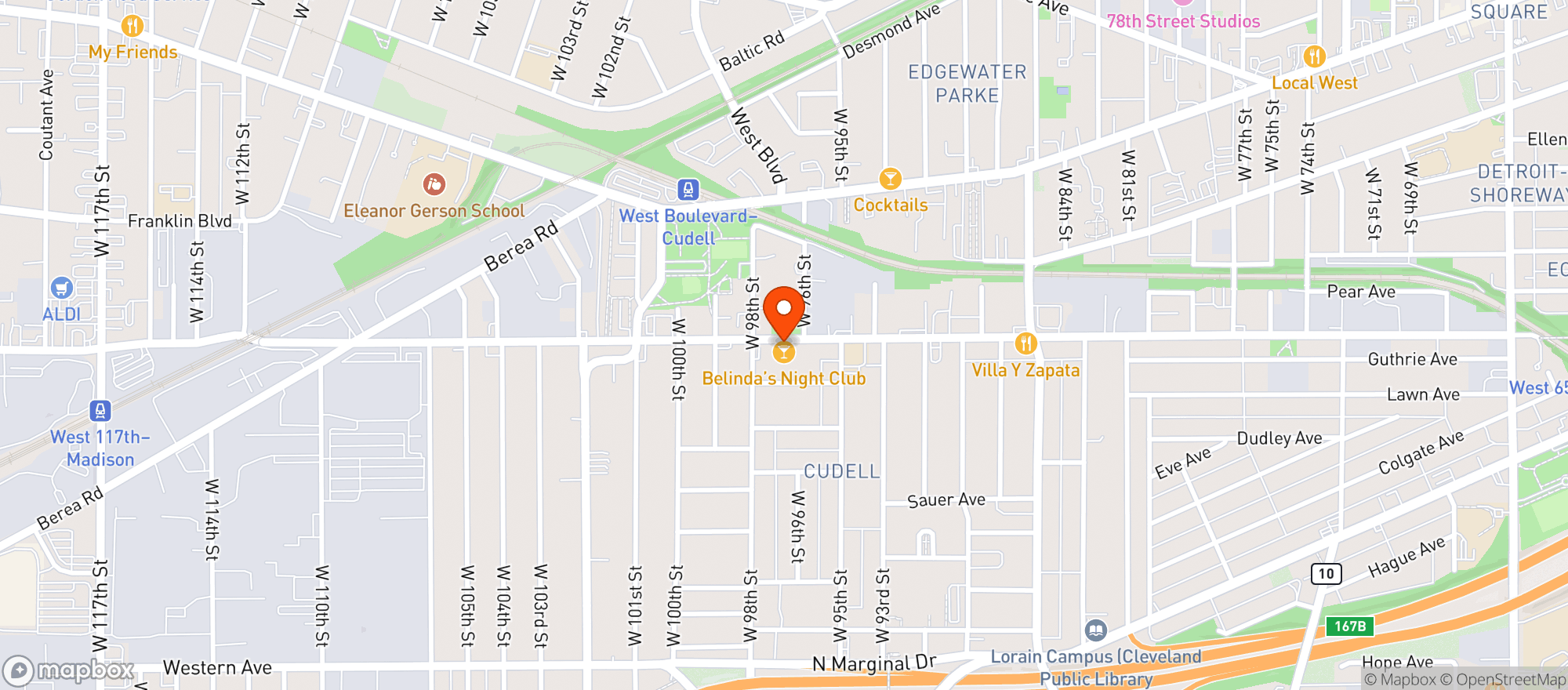 Map showing Belindas Bar