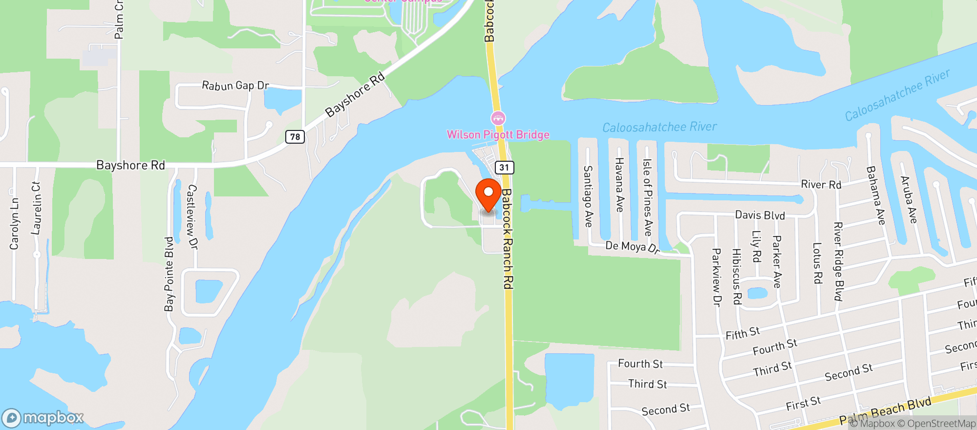 Map showing Boathouse Tiki Bar & Grill