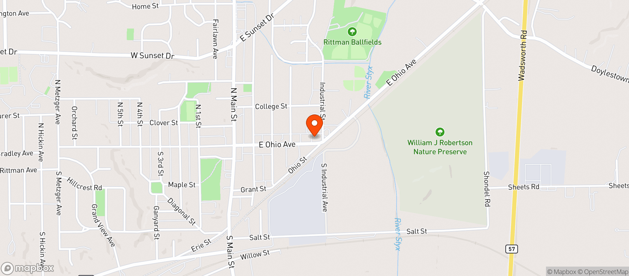 Map showing Rittman Beverage Center
