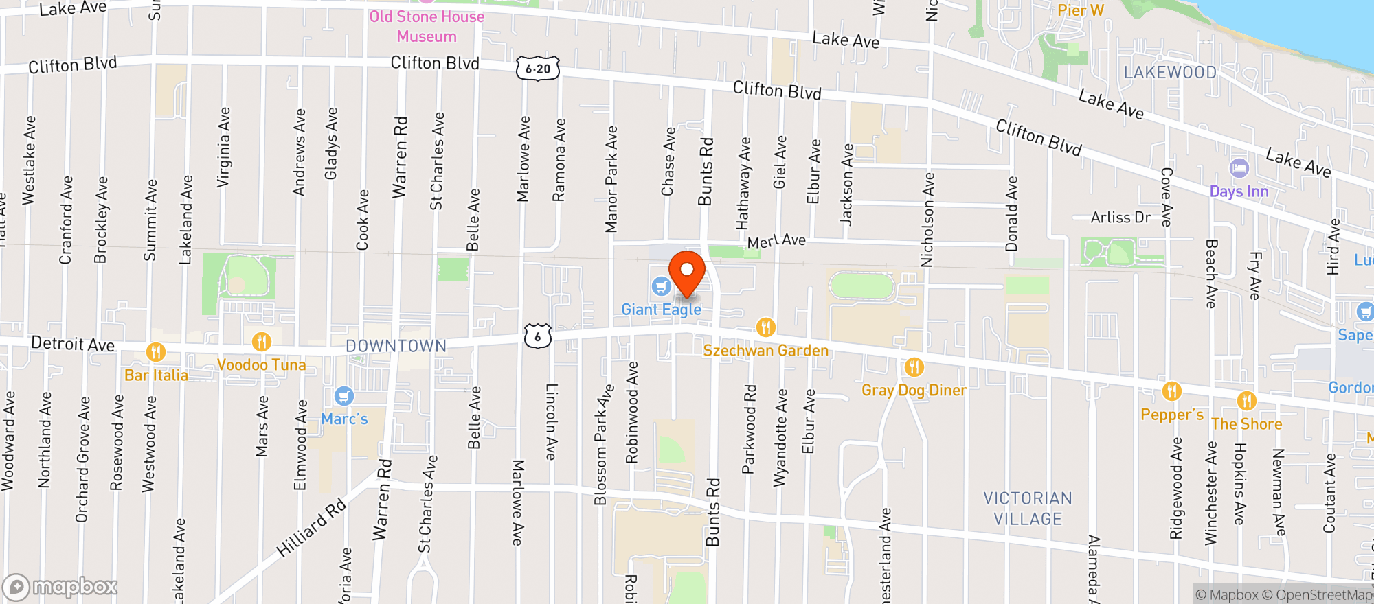 Map showing Winking Lizard Tavern