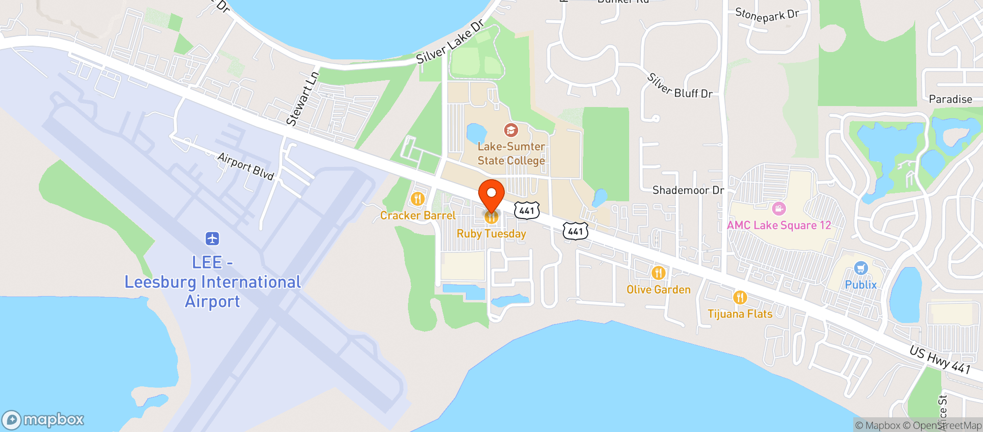 Map showing Ruby Tuesday