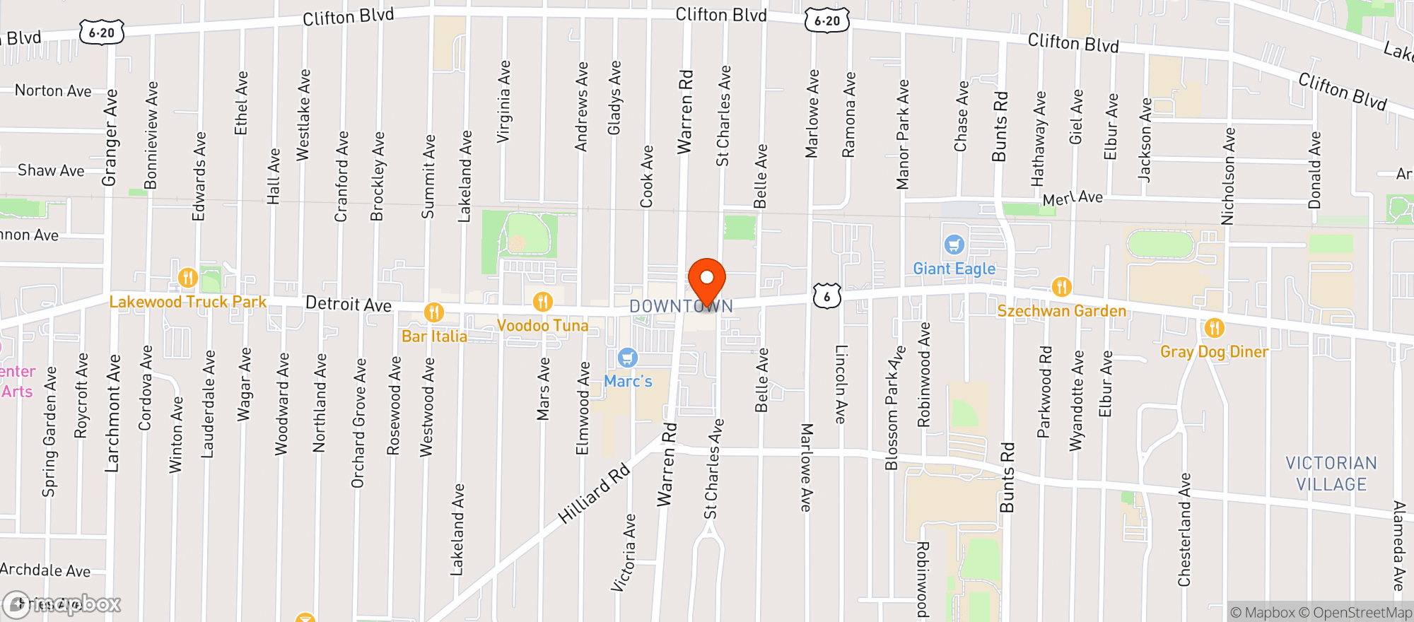 Map showing Sauced Pub & Pizzeria