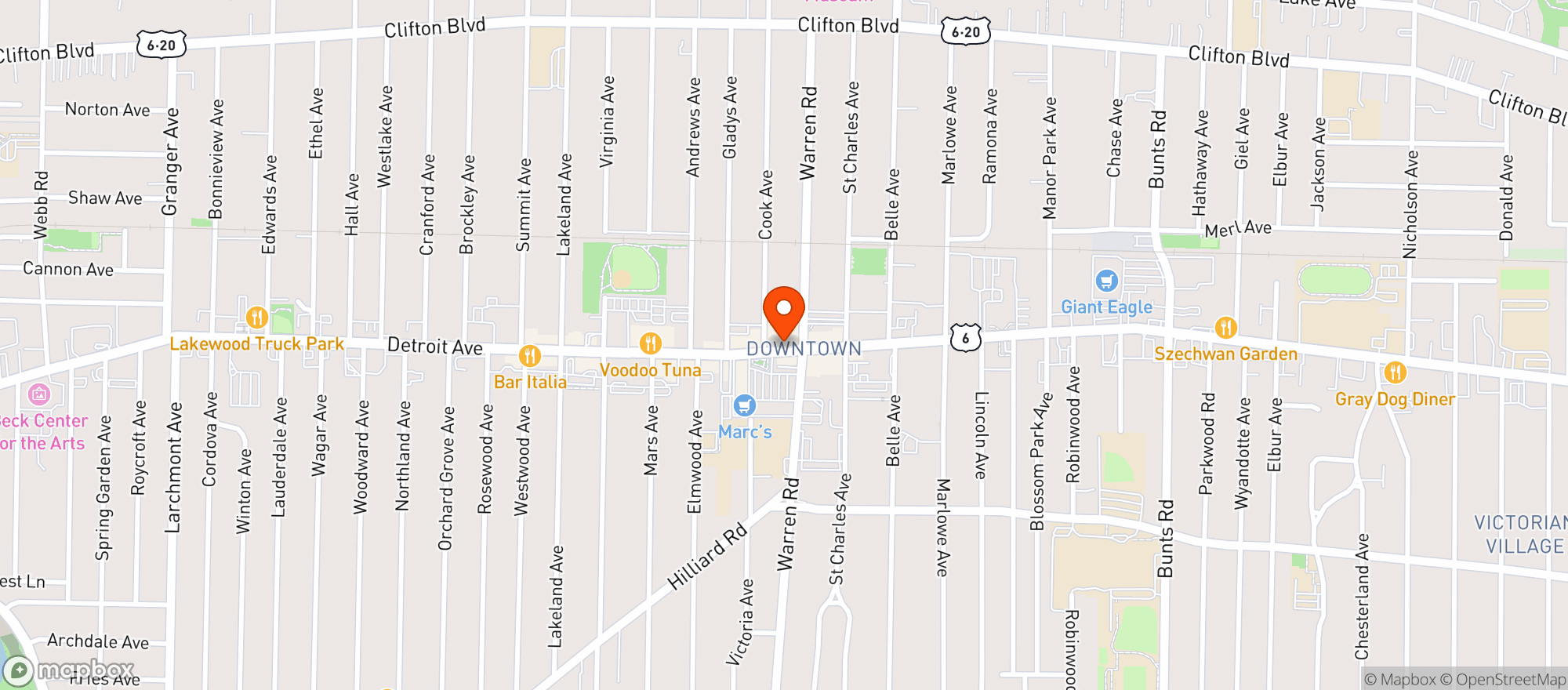 Map showing Arcade On Detroit