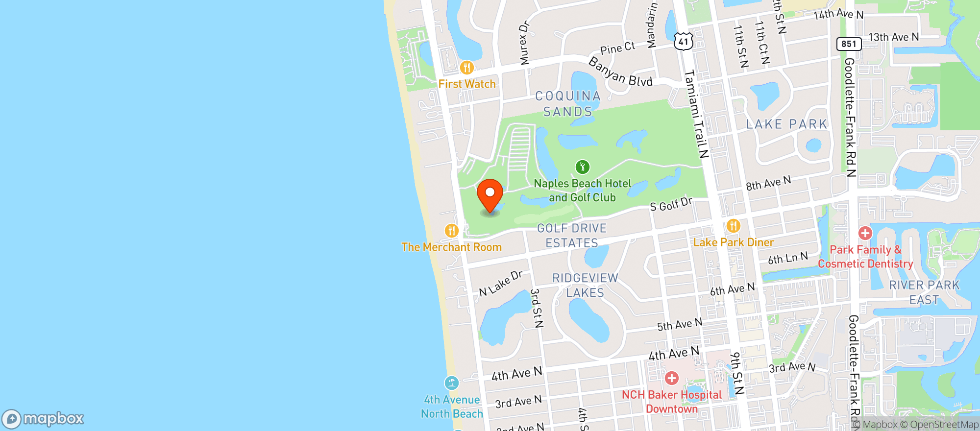 Map showing Naples Beach Club, A Four Seasons Resort