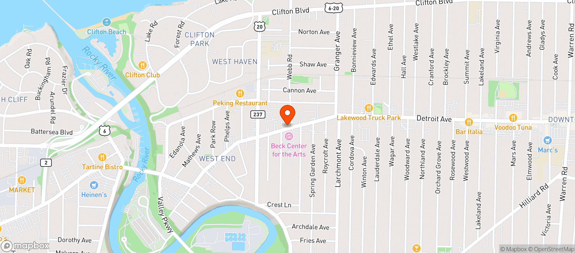 Map showing Rush Inn