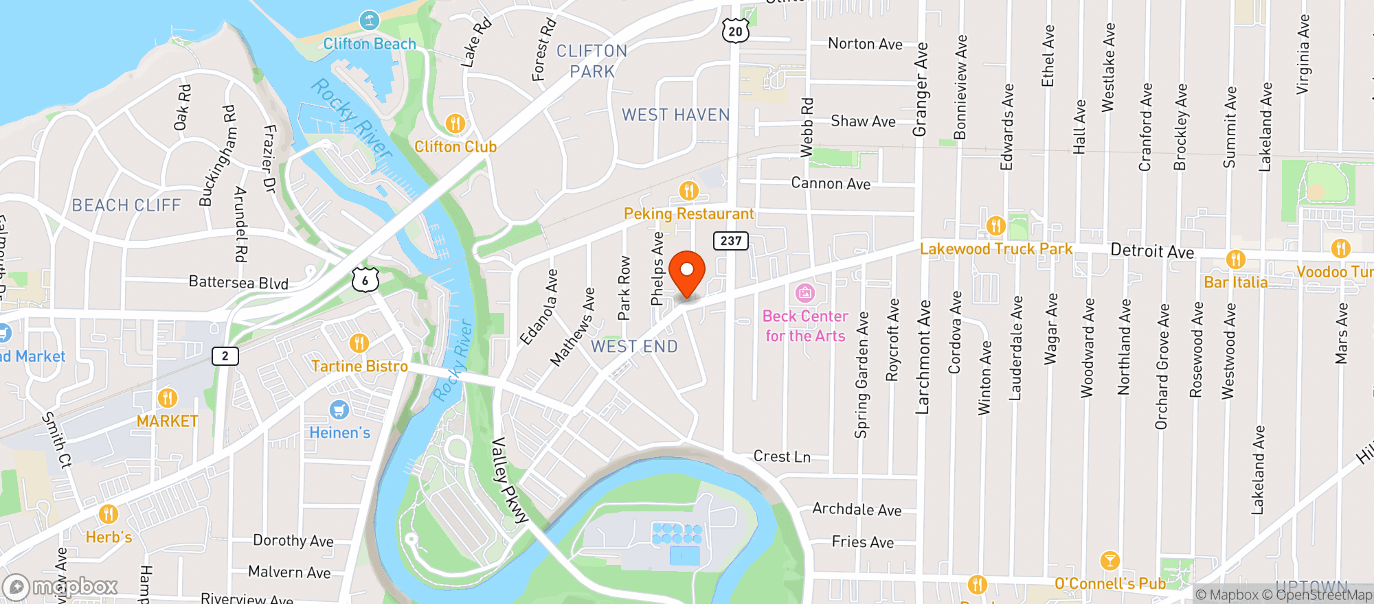 Map showing Kenilworth Tavern