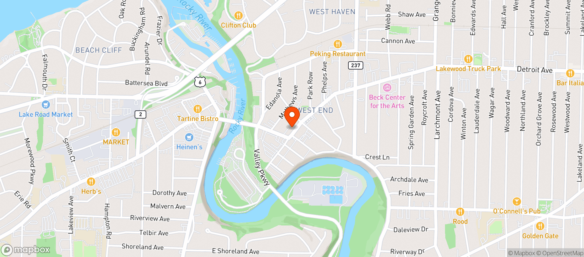 Map showing Deweys Pizza