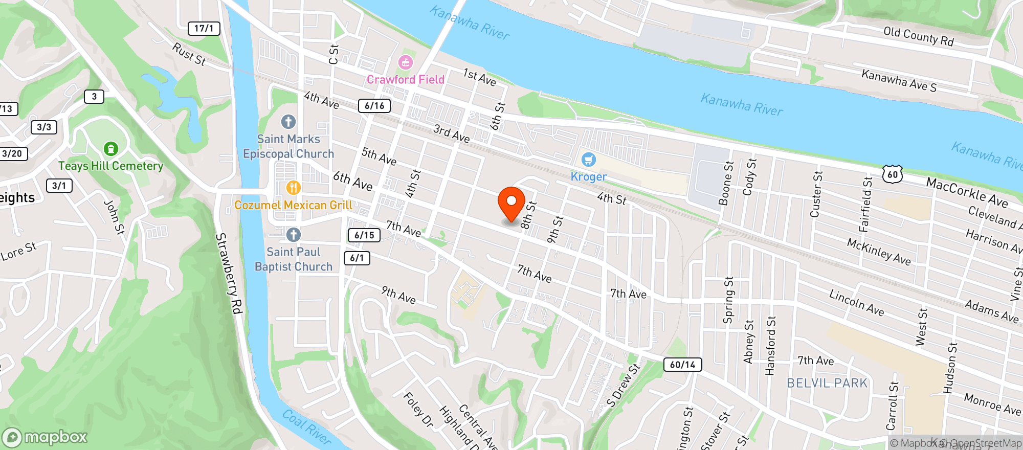 Map showing Hat Tricks Sports Bar Grill