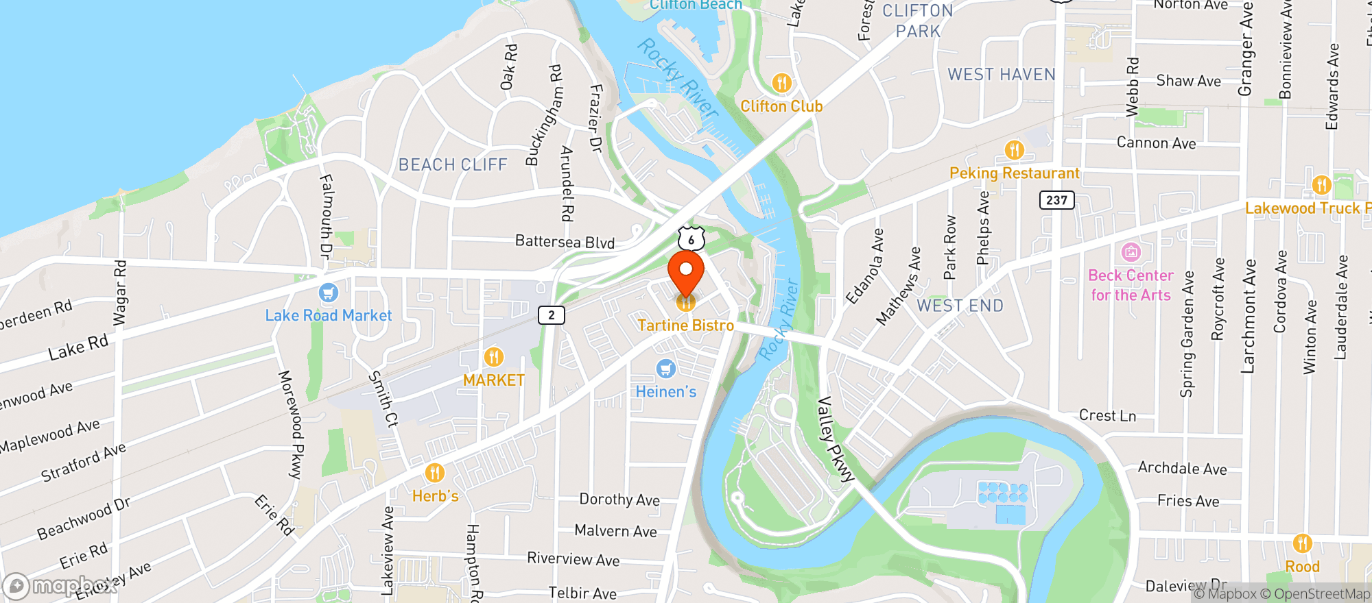 Map showing Tartine Bistro