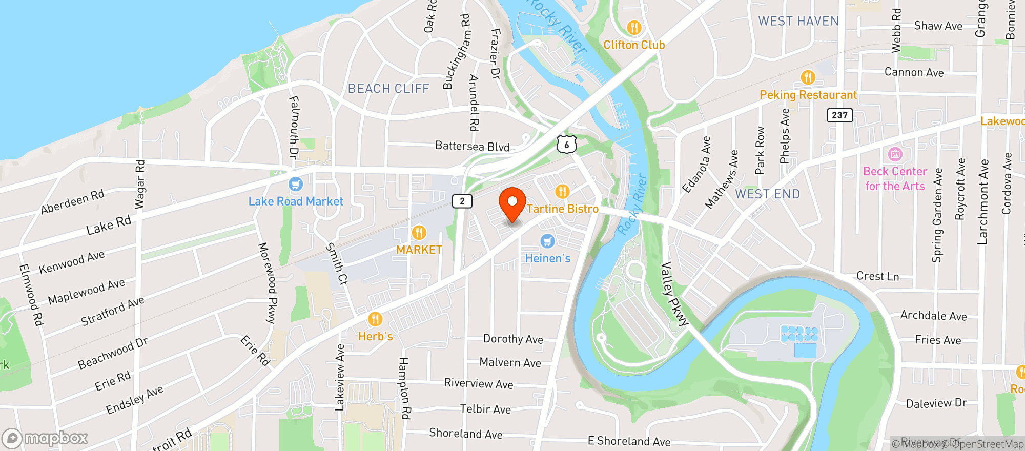 Map showing Burntwood Tavern