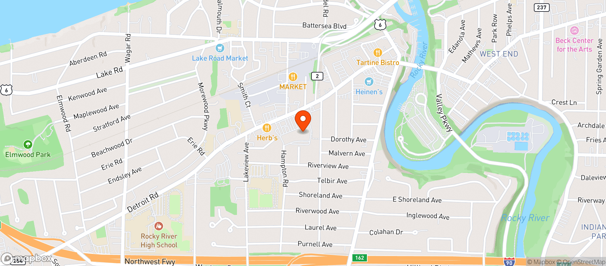 Map showing Whole Foods Market - Rocky River