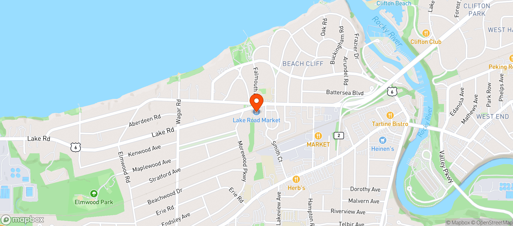 Map showing Lake Road Beverage (Rocky River)