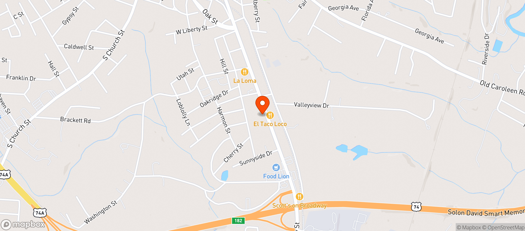 Map showing O H M Food Mart