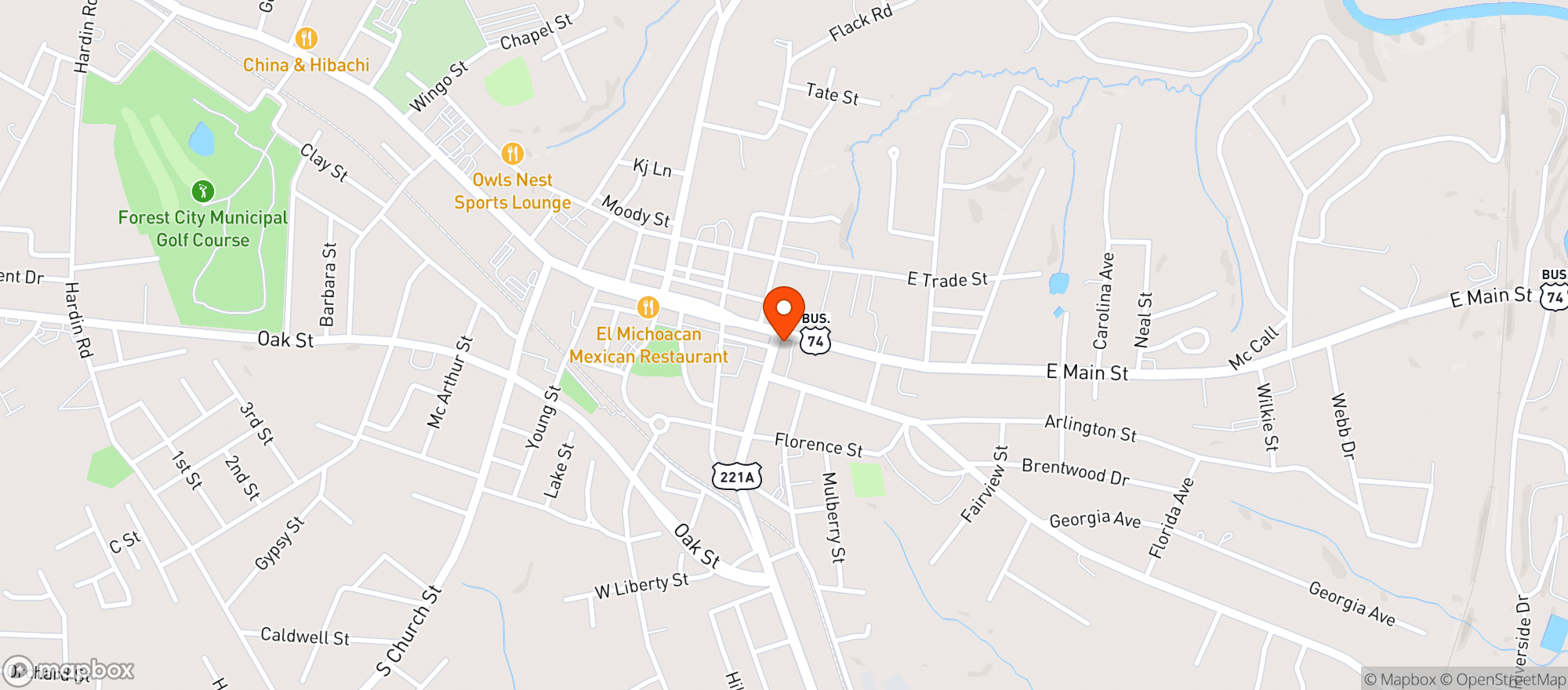 Map showing Drop In 2 - E Main St Forest City