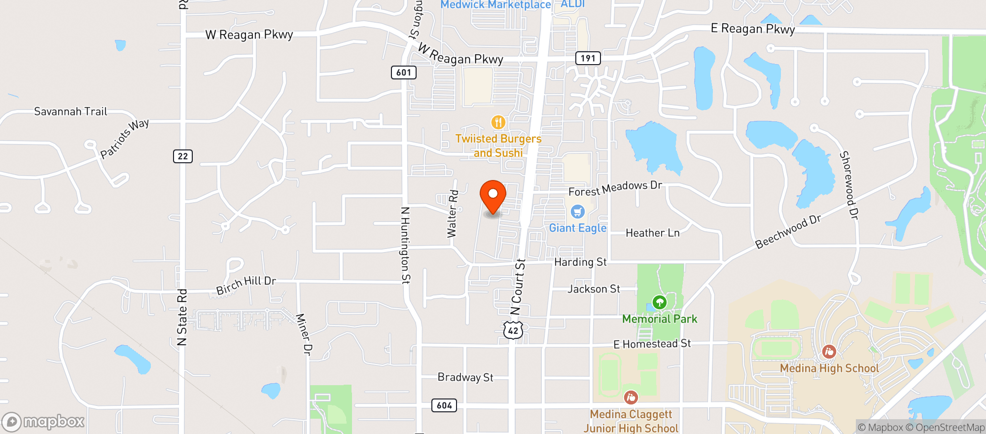 Map showing Johnny Js Pub & Grill
