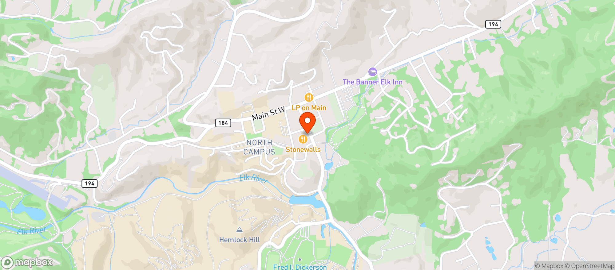 Map showing Banner Elk Cafe