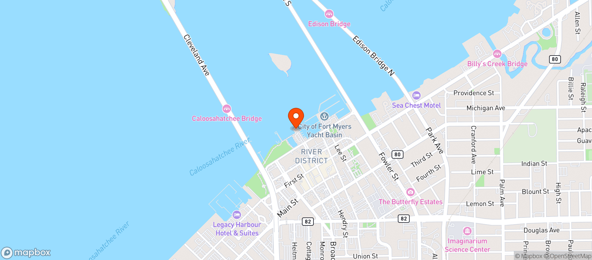 Map showing Oxbow Bar & Grill