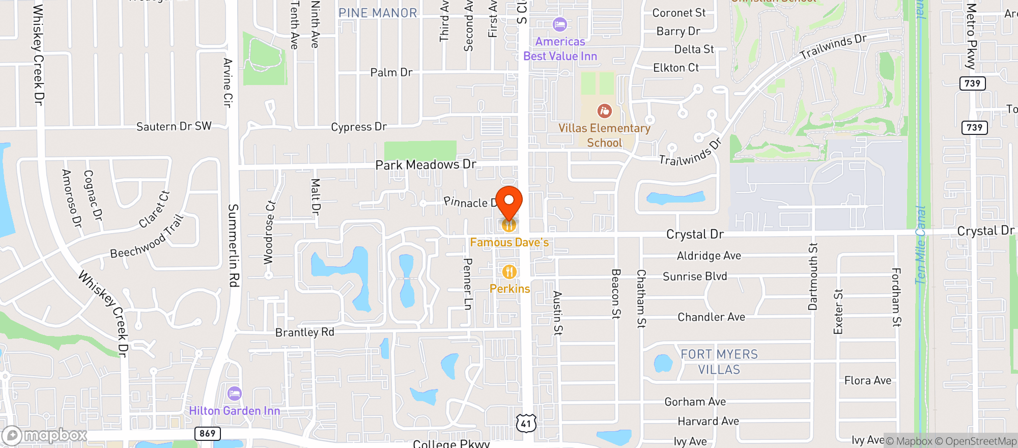 Map showing Famous Daves