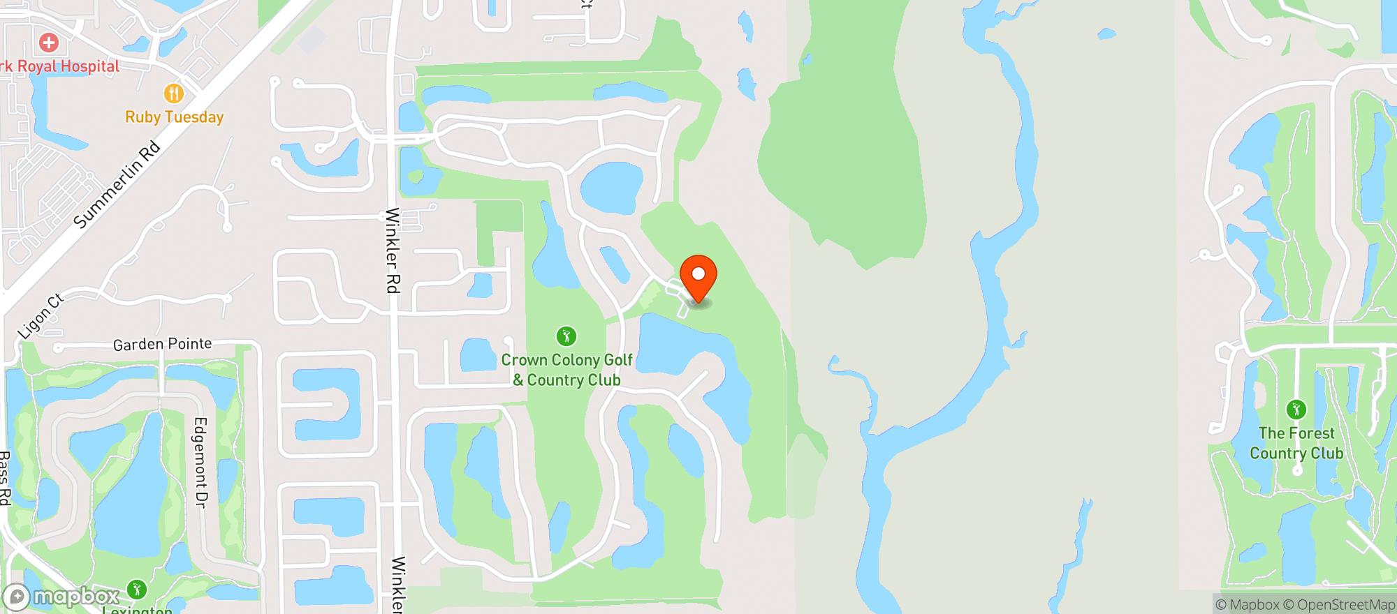 Map showing Crown Colony Country Club