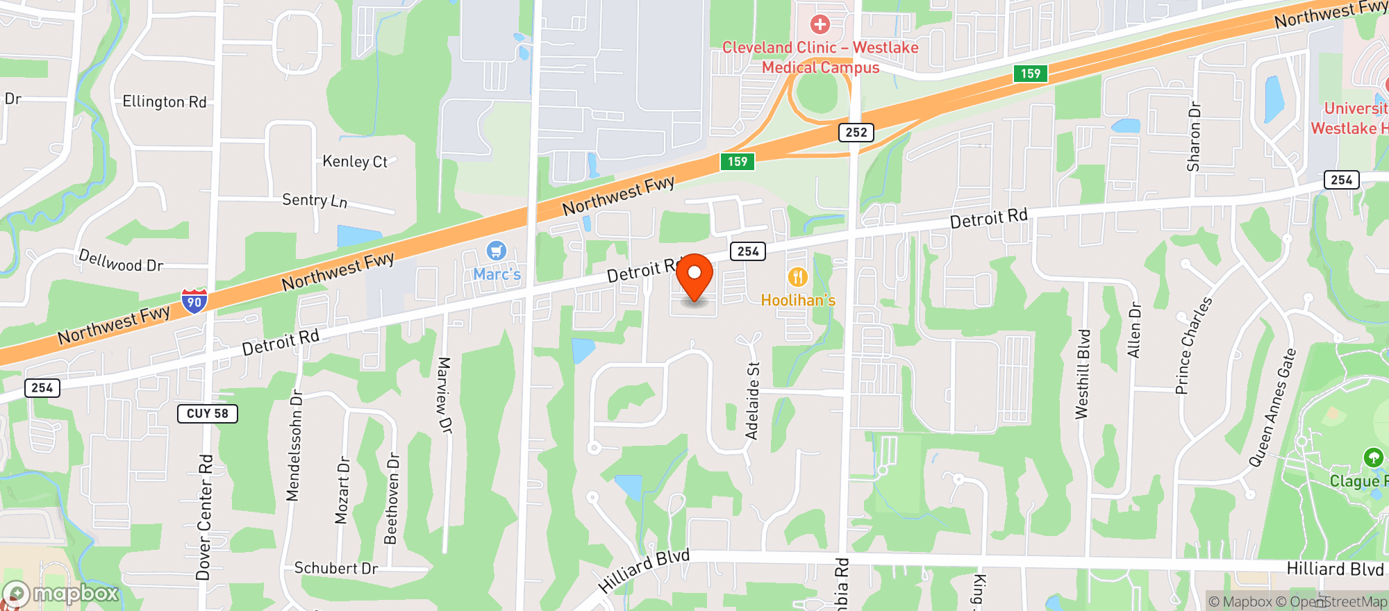 Map showing A & Js Grill