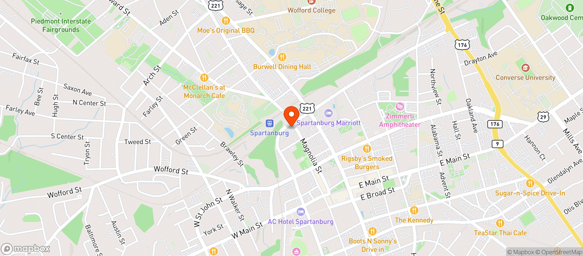 Map showing Liquor Point Downtown Spartanburg