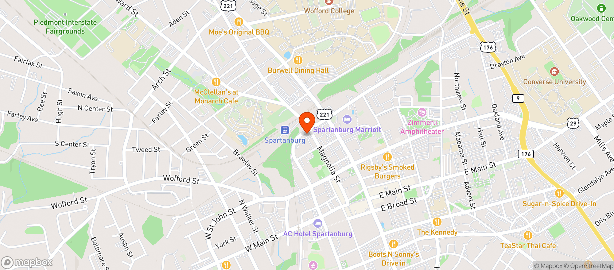 Map showing LIQUOR POINTE DOWNTOWN SPARTANBURG