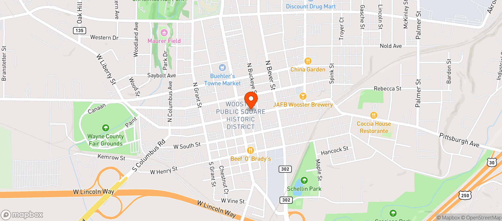 Map showing Wooster Co-Op 'B'