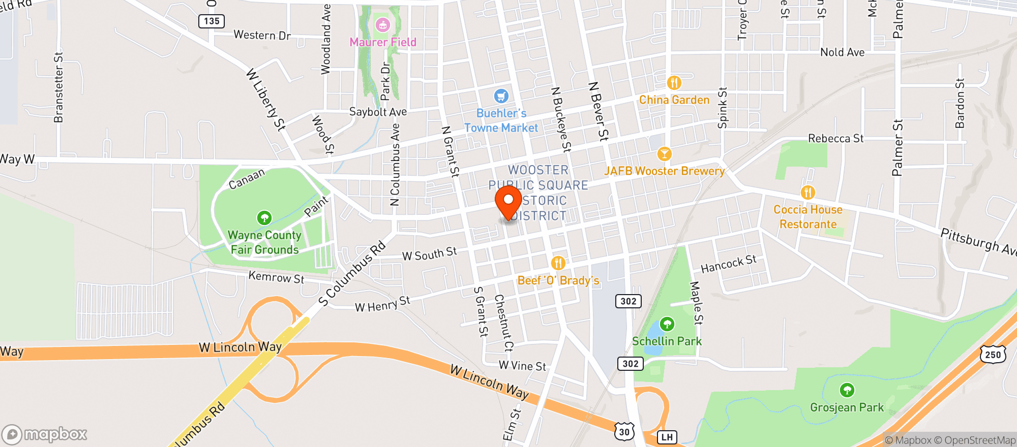Map showing Local Roots Market and Cafe