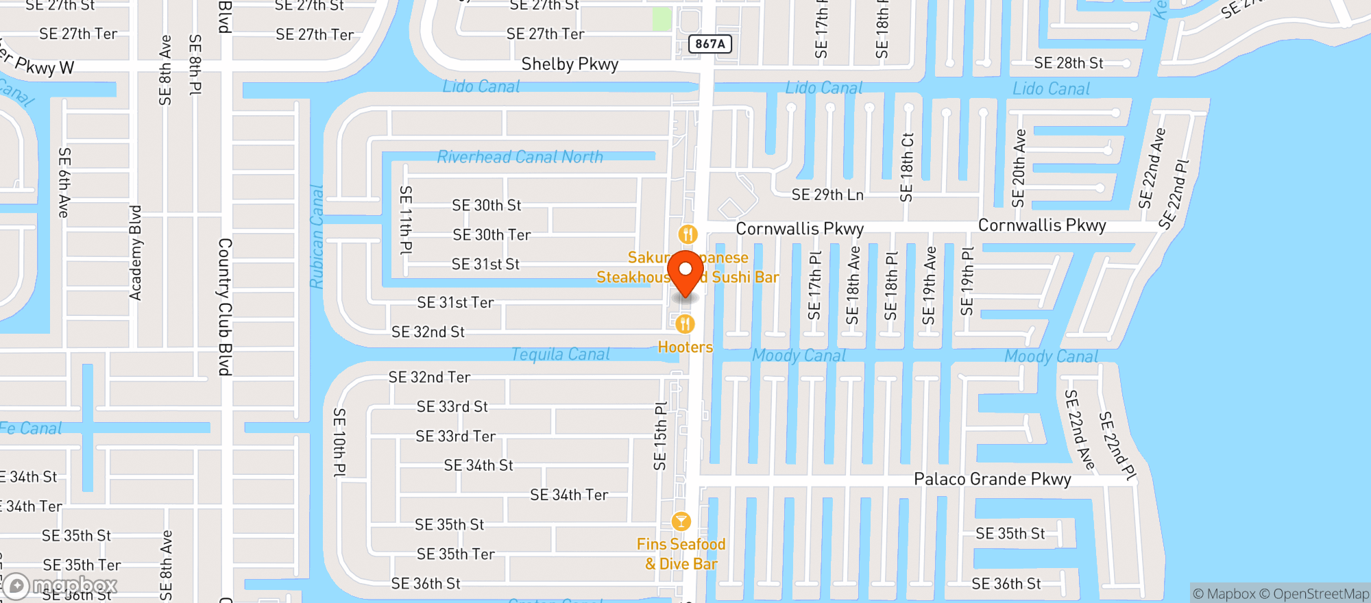 Map showing Nature's Organic Cape Coral