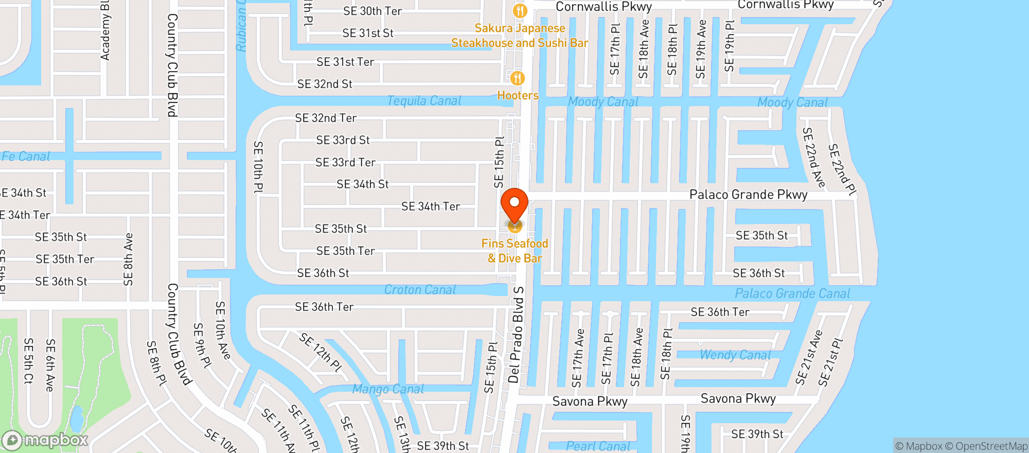 Map showing Fins Seafood