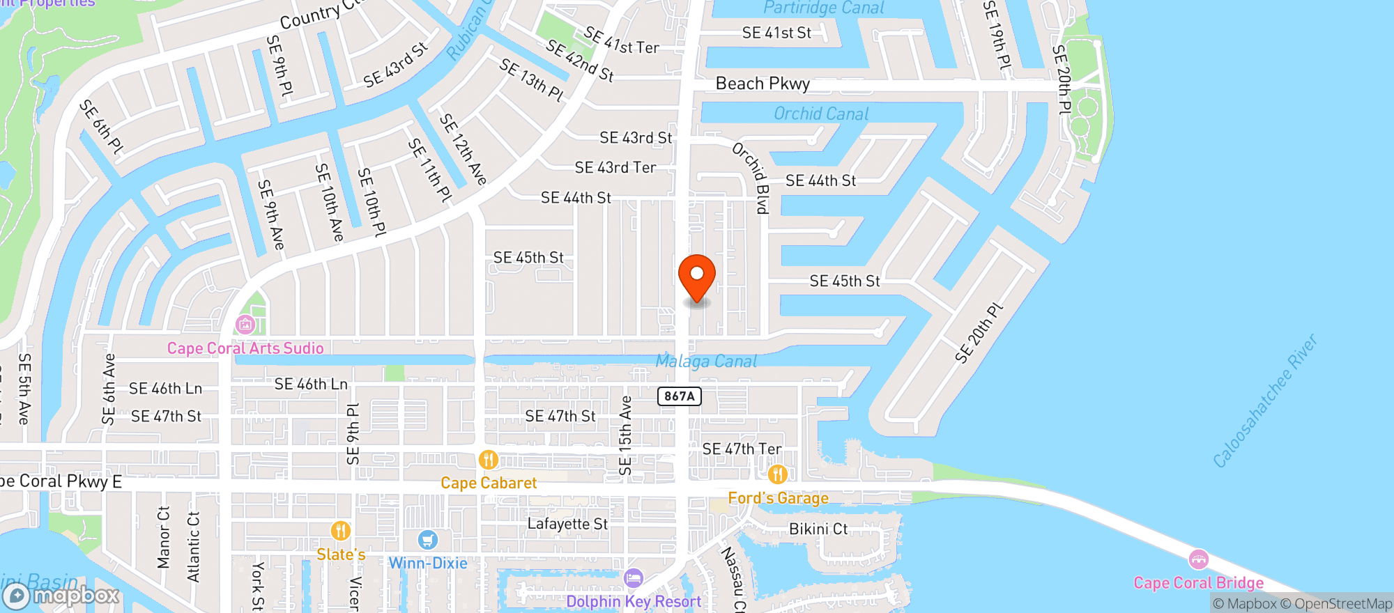 Map showing Merlins Cape Coral