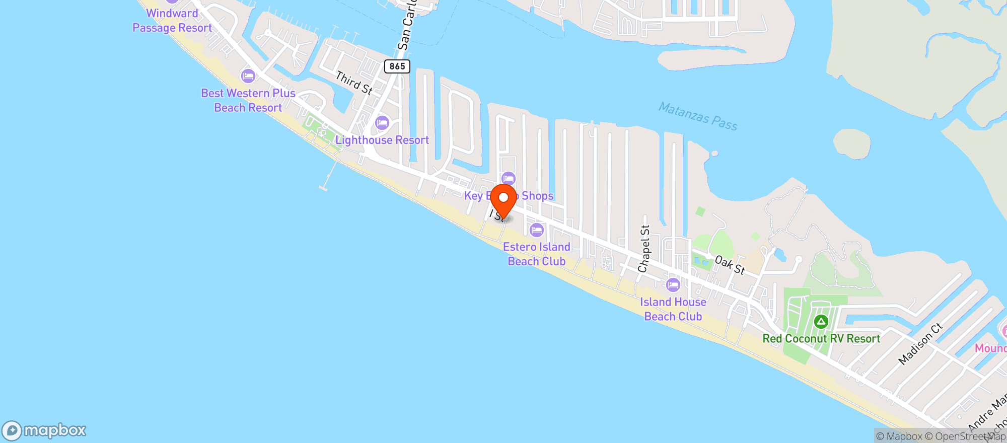 Map showing The Beach Bar