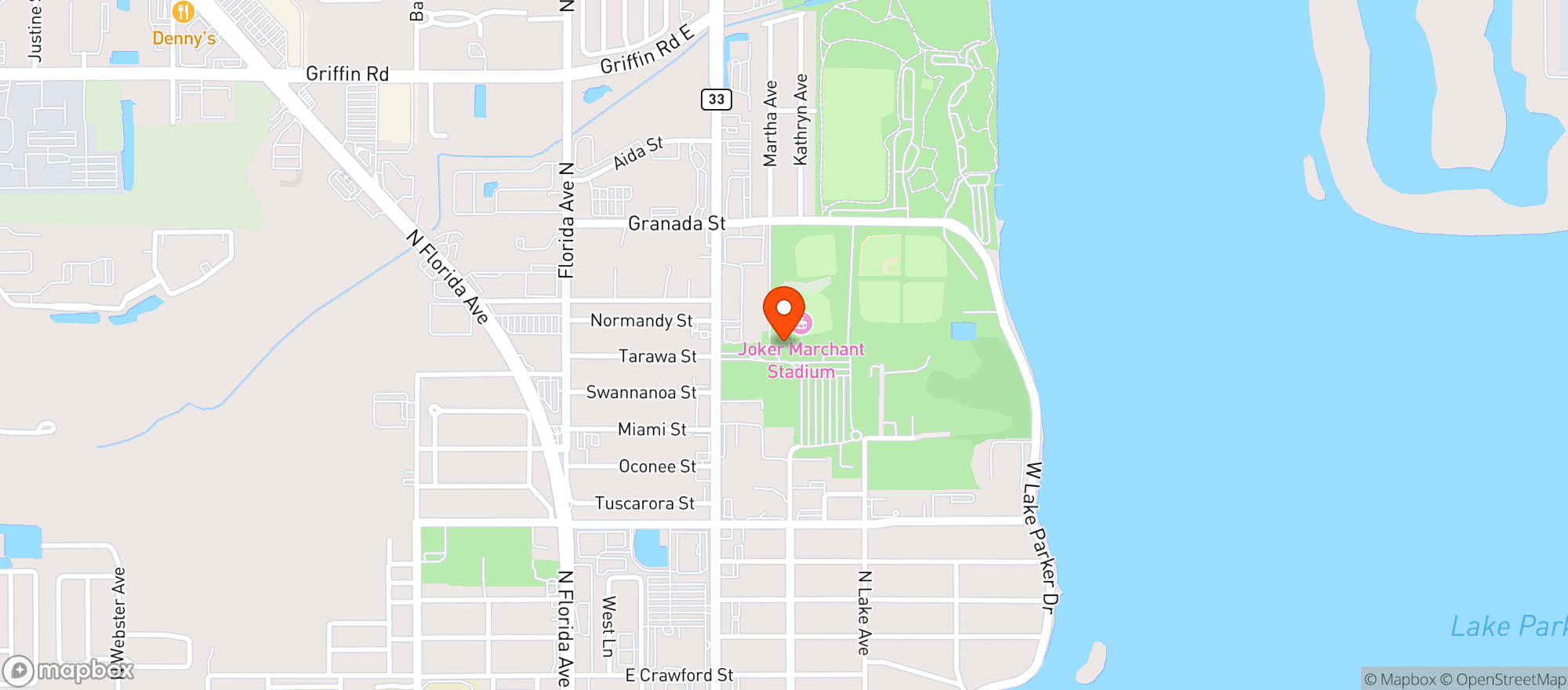 Map showing Dn Joker Marchant Stadium