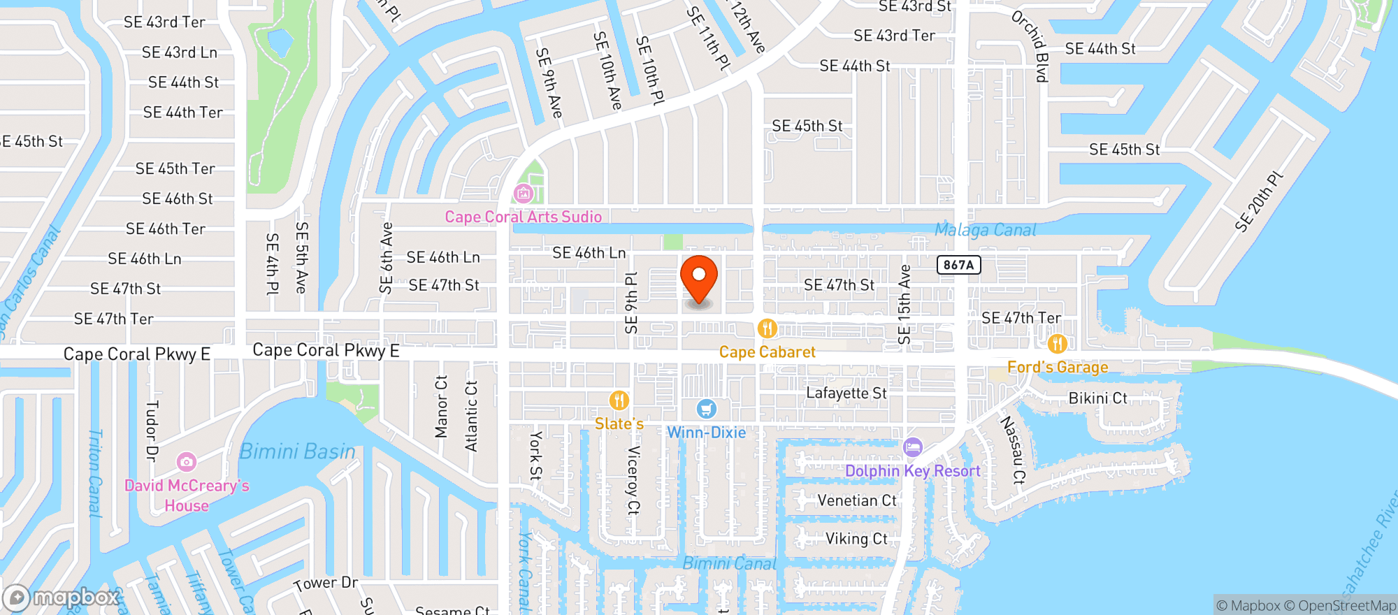 Map showing Rackem Billiards