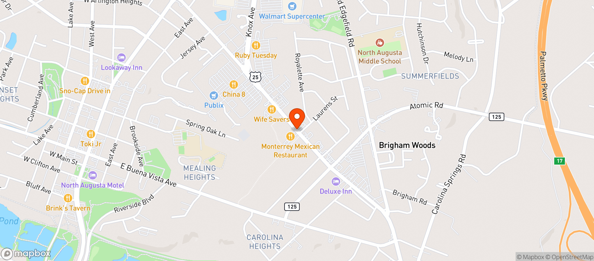 Map showing Monterrey Mexican Restaurant