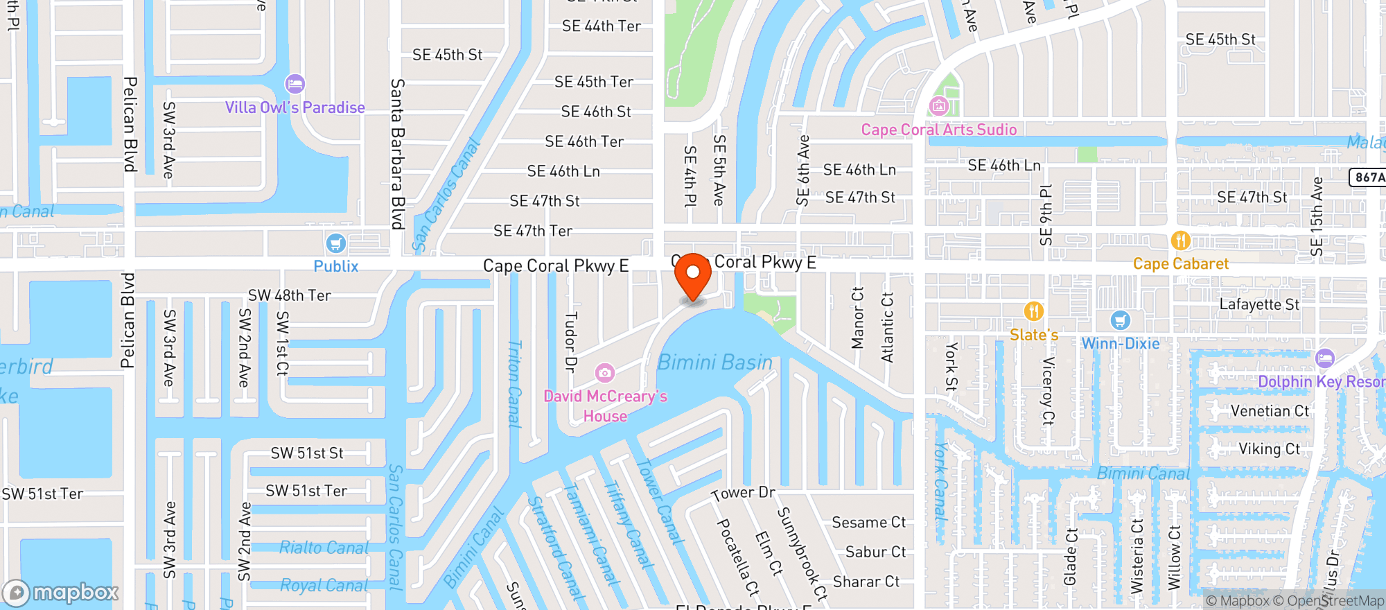Map showing Bimini Basin Seafood & Cocktails