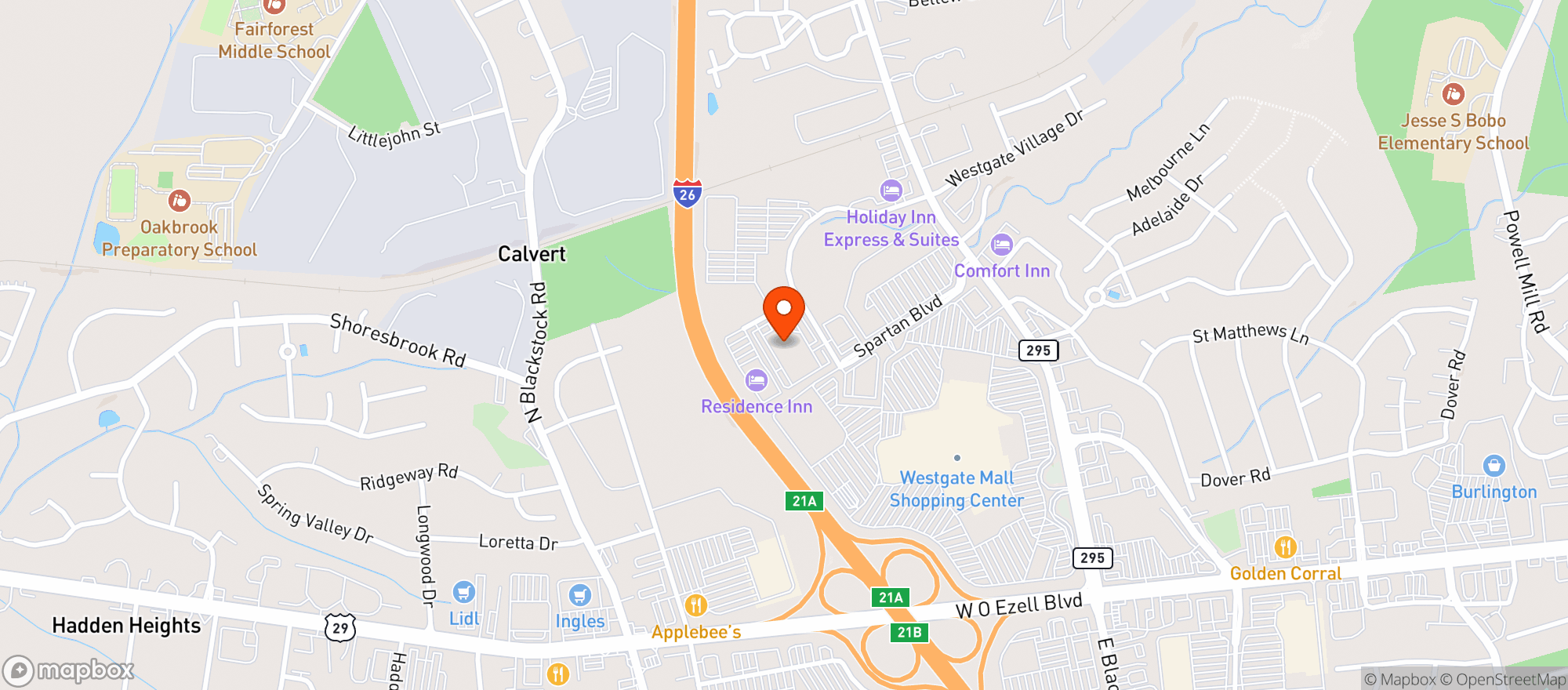 Map showing Cv S Westgate Center Restaurant