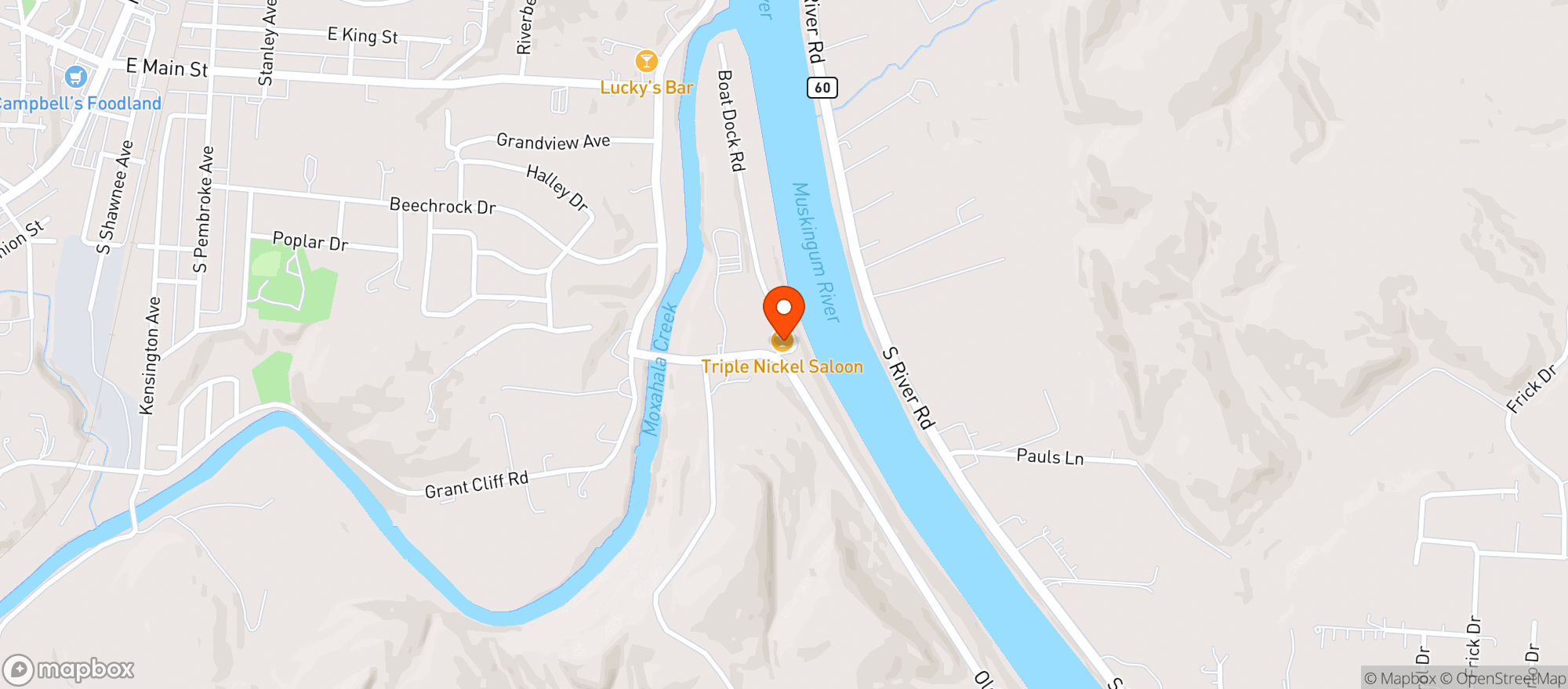 Map showing Triple Nickel Saloon