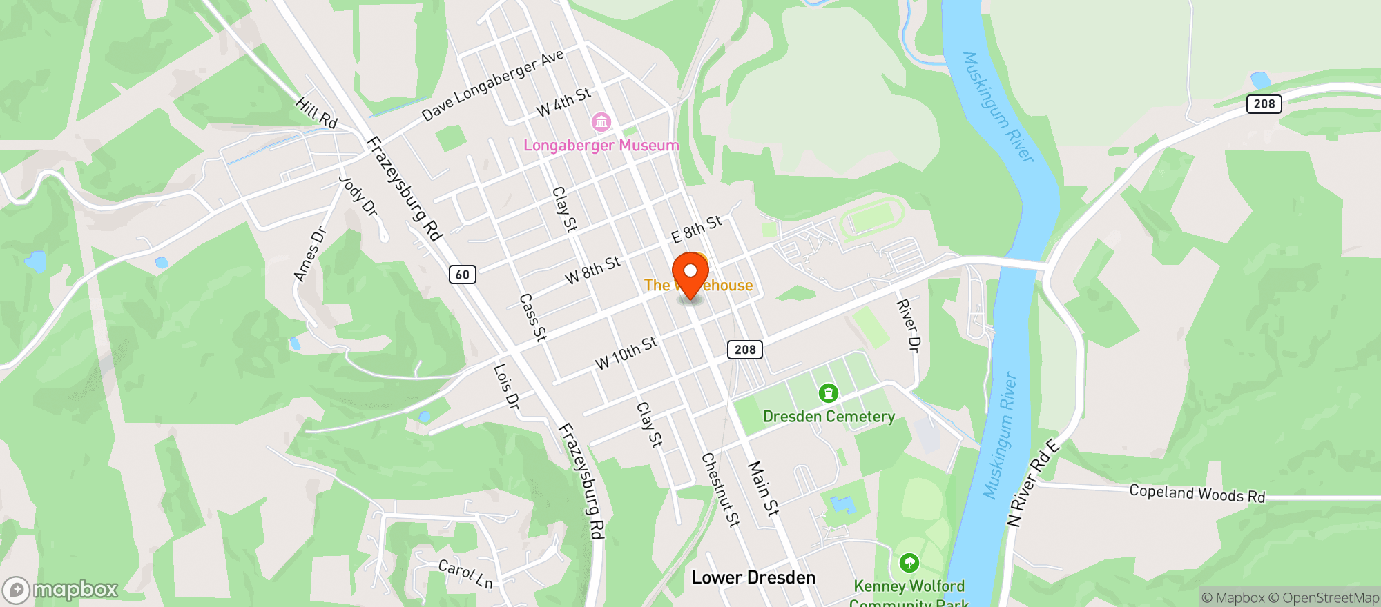 Map showing The Thirsty Dawg